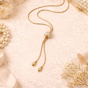 Gold Tone Pave Rhinestone Slide Lariat Snake Chain Necklace